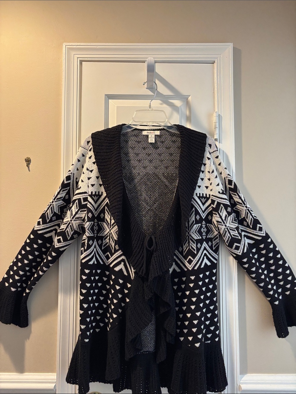 Style & Co Black and White Fair Isle Open-Front Women's Sweater Cardigan